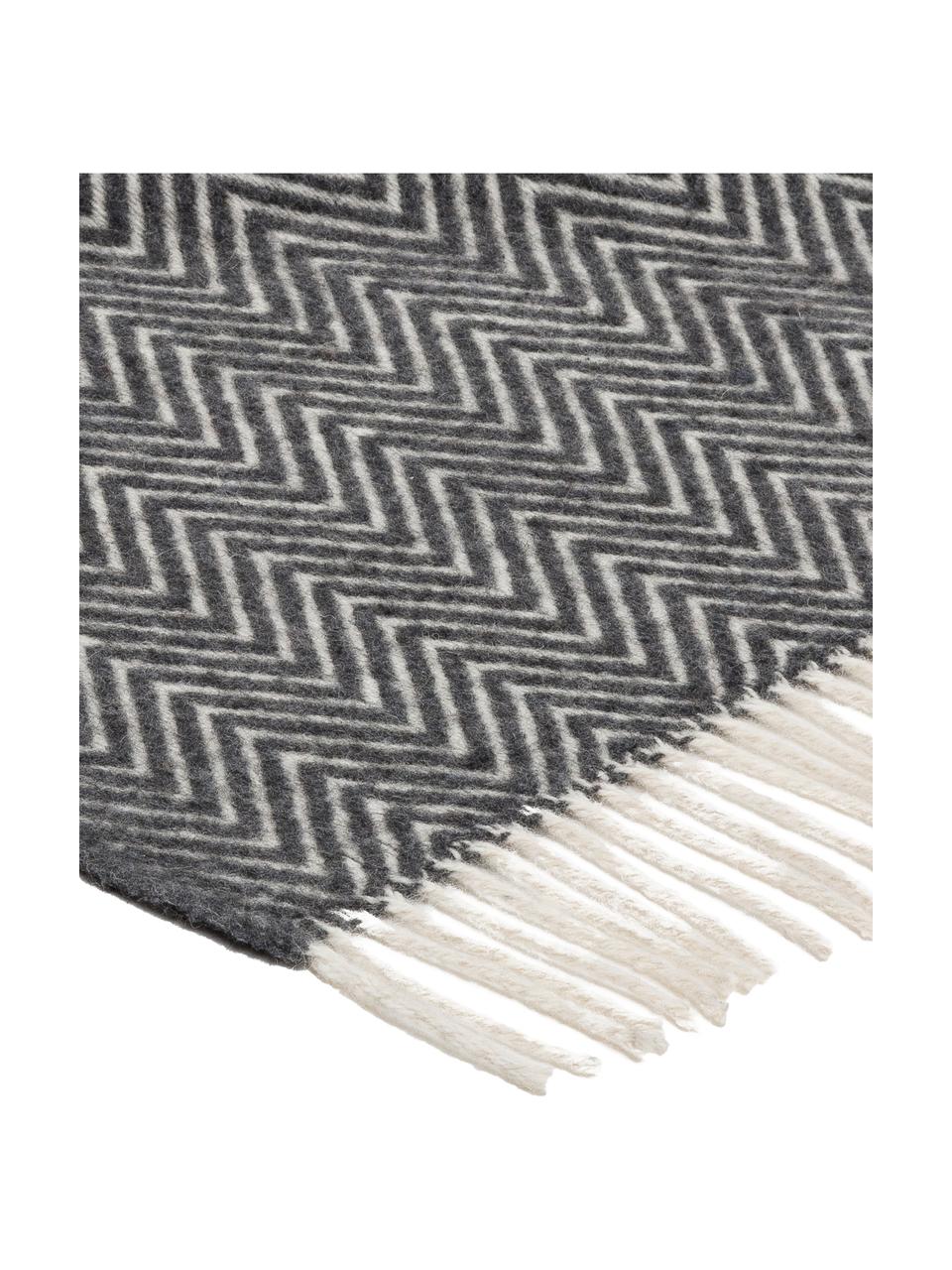 Plaid laine gris foncé motif à chevron Aubrey, Anthracite