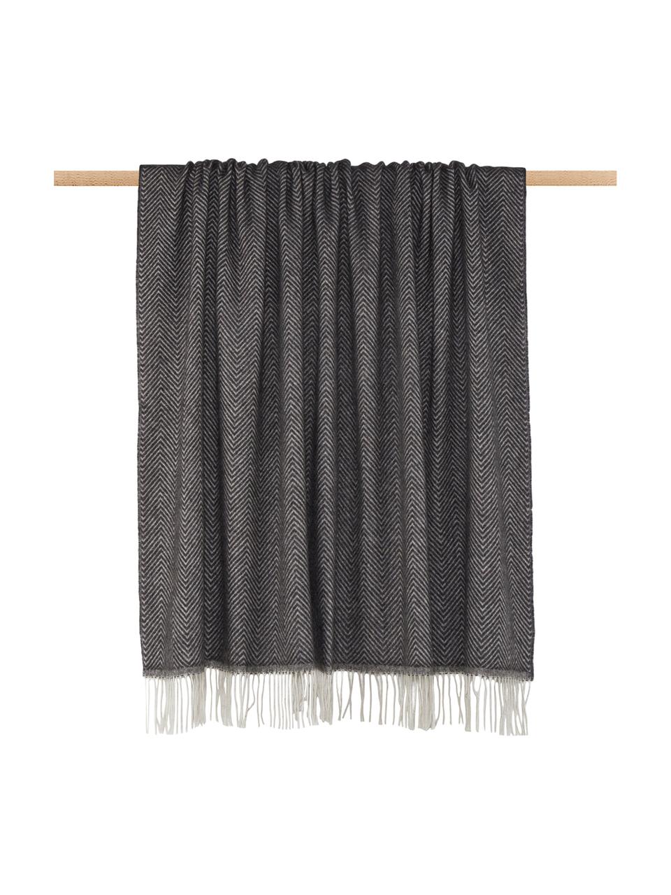 Plaid laine gris foncé motif à chevron Aubrey, Anthracite