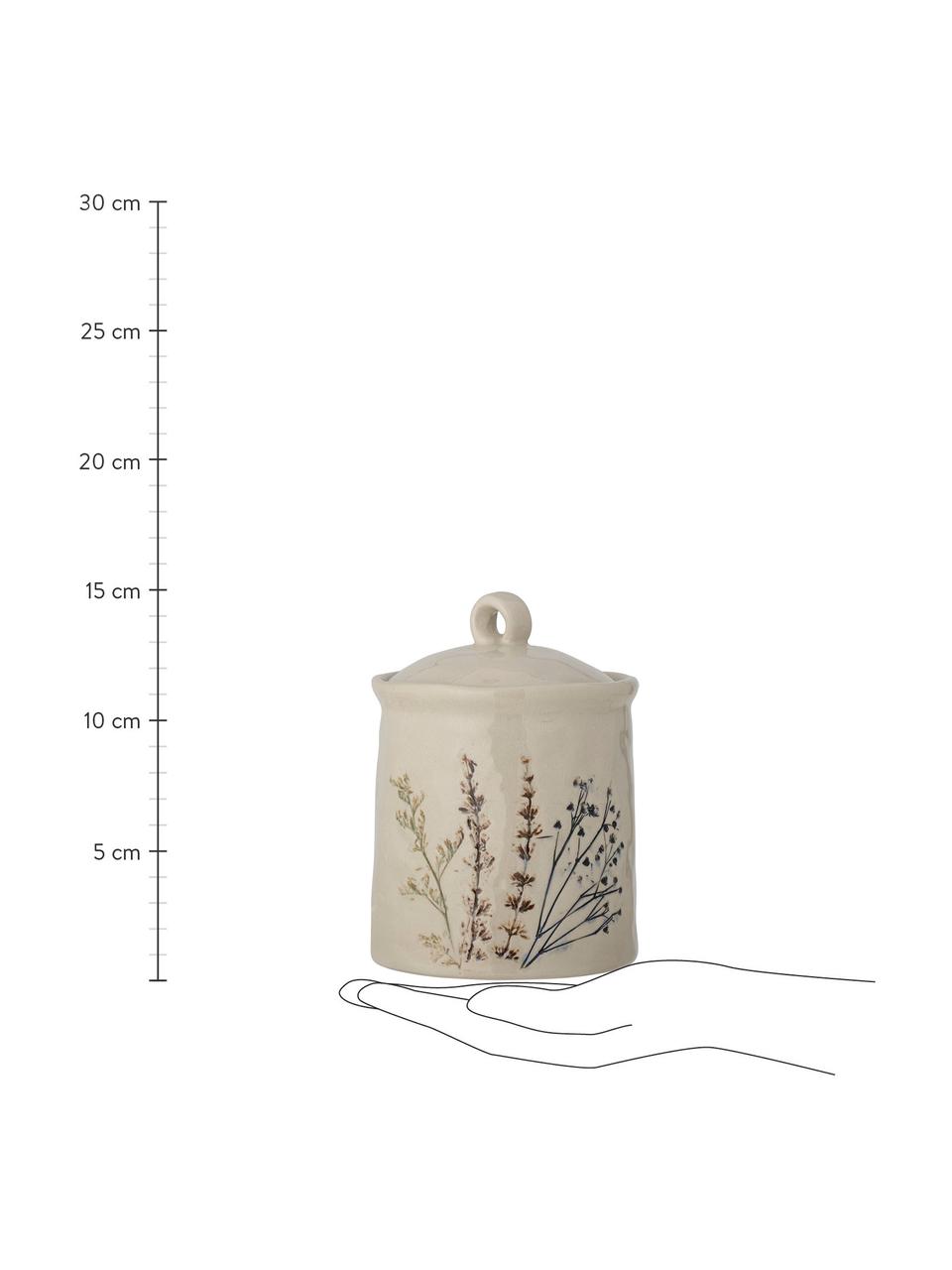 Ručně vyrobená úložná dóza s motivem trávy Bea, Kamenina, Béžová, Ø 11 cm, V 15 cm