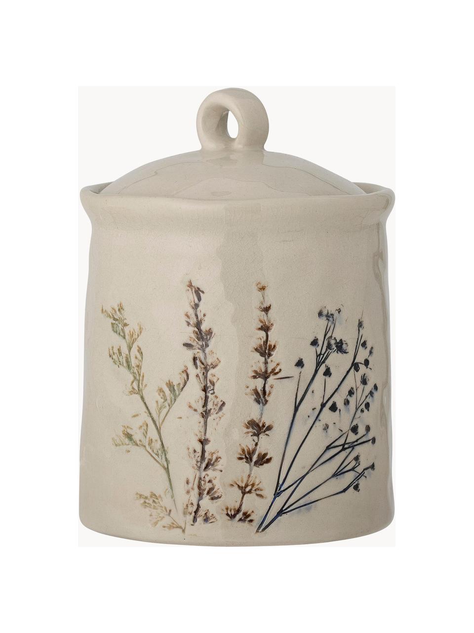 Handgemaakte opbergpot Bea met grasmotief, Keramiek, Beige, Ø 11 x H 15 cm