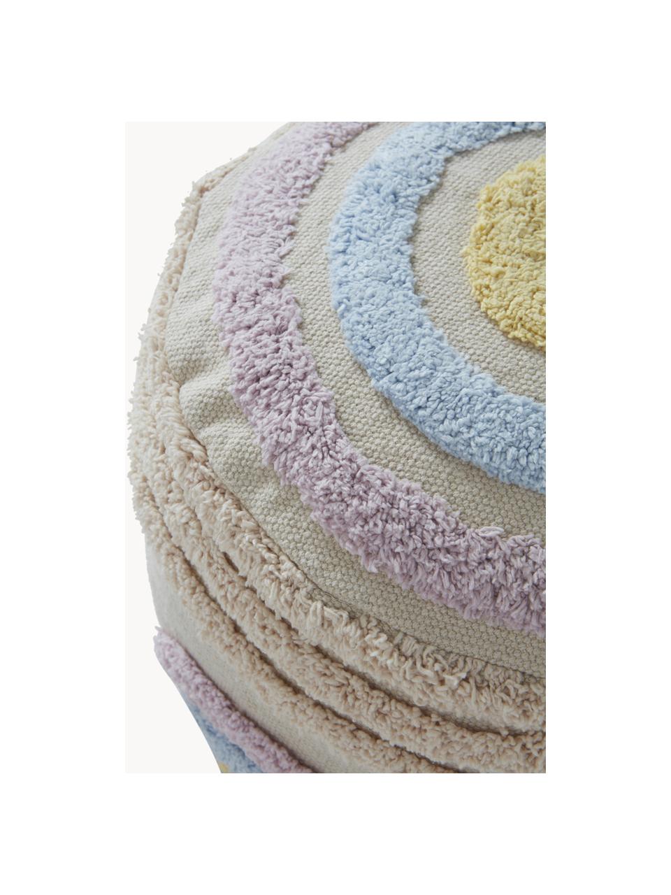 Pouf per bambini in cotone Sunita, Rivestimento: 100% cotone, Tessuto beige chiaro, multicolore, Ø 40 x Alt. 28 cm