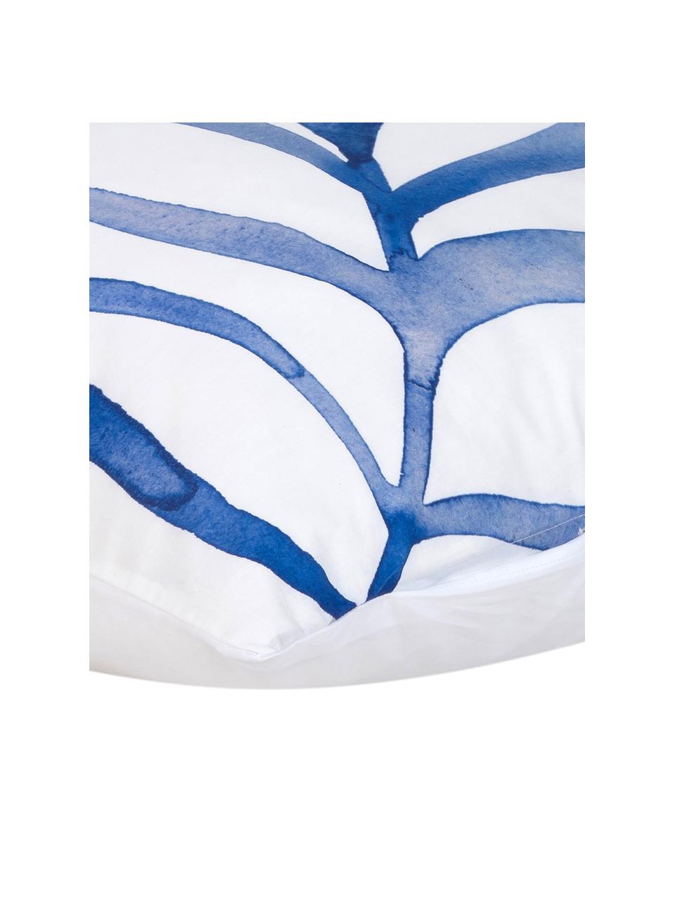 Baumwollperkal-Kissenbezug Francine mit Blatt-Muster, 50 x 70 cm, Webart: Perkal Fadendichte 180 TC, Weiss, Blau, B 50 x L 70 cm
