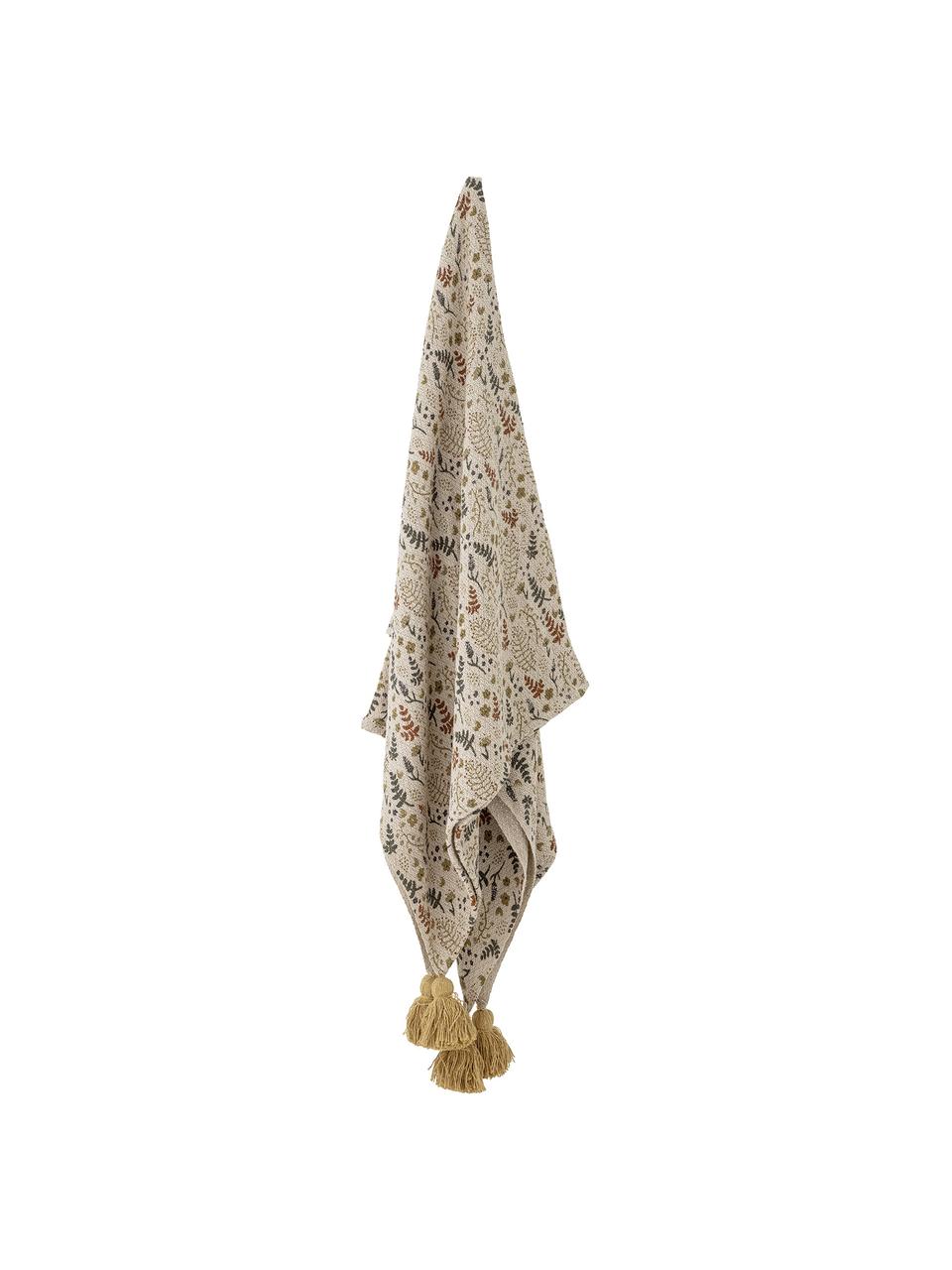 Plaid con frange Filipa, 52% cotone riciclato, 32% poliestere, 10% acrilico, 6% rayon, Beige, fantasia, Larg. 130 x Lung. 160 cm