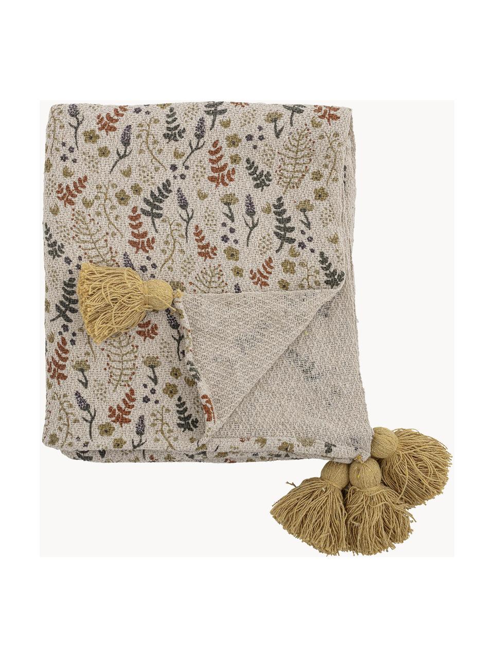 Plaid Filipa met kwastjes, 52% gerecycled katoen, 32% polyester, 10% acryl, 6% rayon, Beige, patroon, B 130 x L 160 cm
