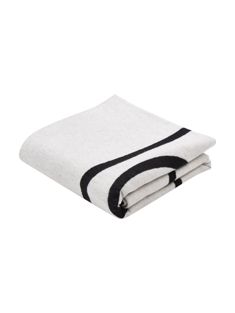 Bavlnená deka s jednolíniovou kresbou Luca, 85 % bavlna, 15 % polyakryl, Biela, čierna, Š 140 x D 200 cm