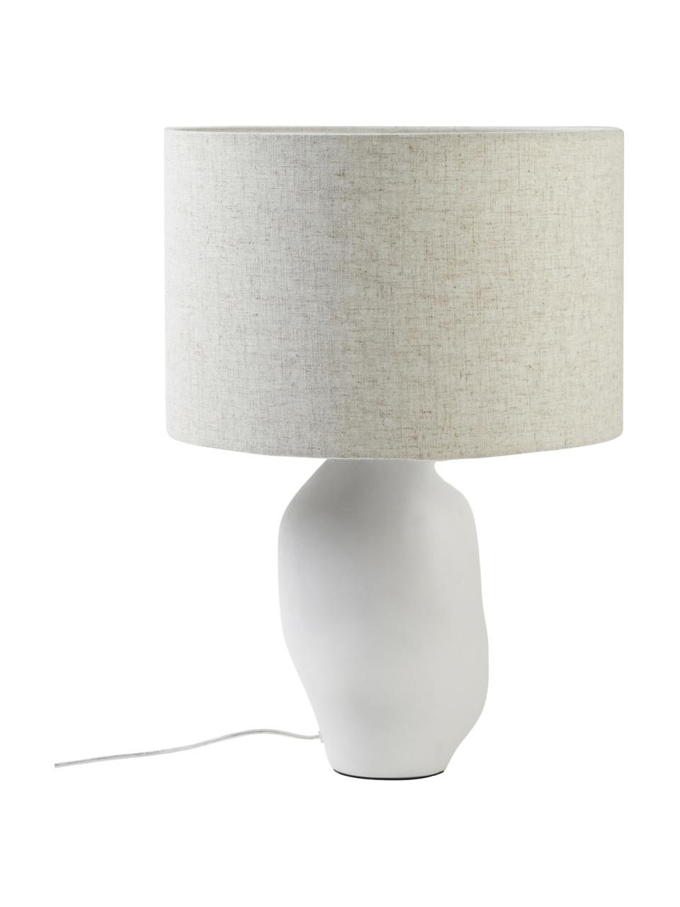 Lampada da tavolo in ceramica dalla forma organica Colett, Paralume: misto lino, Base della lampada: ceramica, Beige, bianco, Ø 35 x Alt. 53 cm