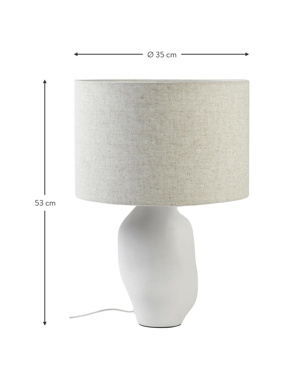 Lámpara de mesa grande de cerámica Colett, Pantalla: mezcla de lino, Cable: plástico, Beige, blanco, Ø 35 x Al 53 cm