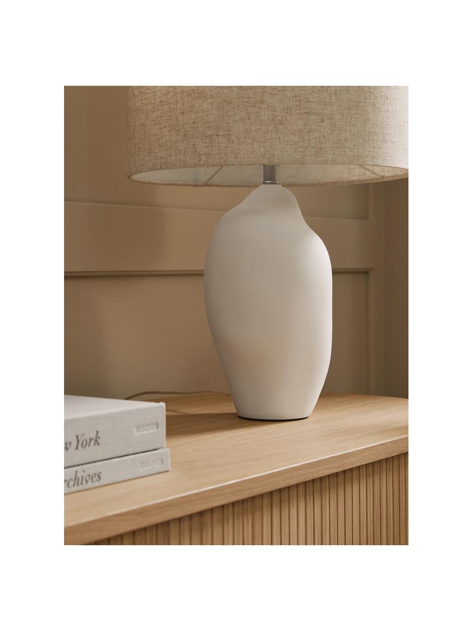 Große Keramik-Tischlampe Colett in organischer Form, Lampenschirm: Leinengemisch, Lampenfuß: Keramik, Beige, Weiß, Ø 35 x H 53 cm