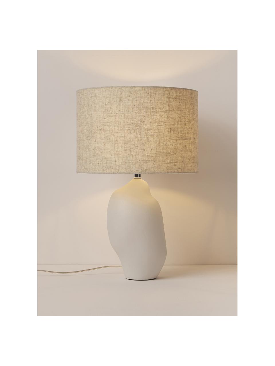 Grote keramische tafellamp Colett in organische vorm, Lampenkap: linnenmix, Lampvoet: keramiek, Beige, gebroken wit, Ø 35 x H 53 cm