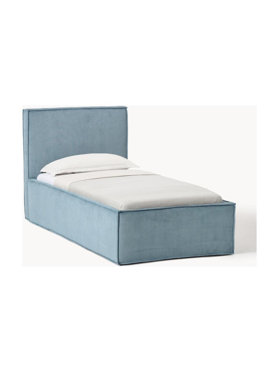 Cama tapizada de pana con espacio de almacenaje Dream, Tapizado: pana (92% poliéster, 8% p, Cuerpo: madera de pícea maciza, a, Pana azul, An 90 x L 200 cm