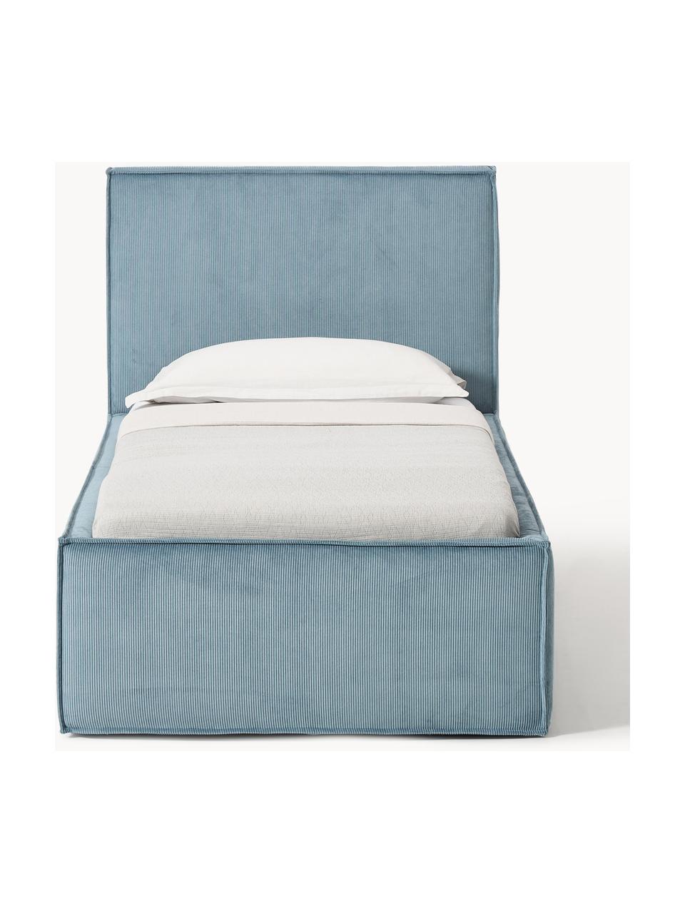 Letto singolo in velluto a coste con vano contenitore Dream, Rivestimento: velluto a coste (92% poli, Velluto a coste blu, Larg. 90 x Lung. 200 cm