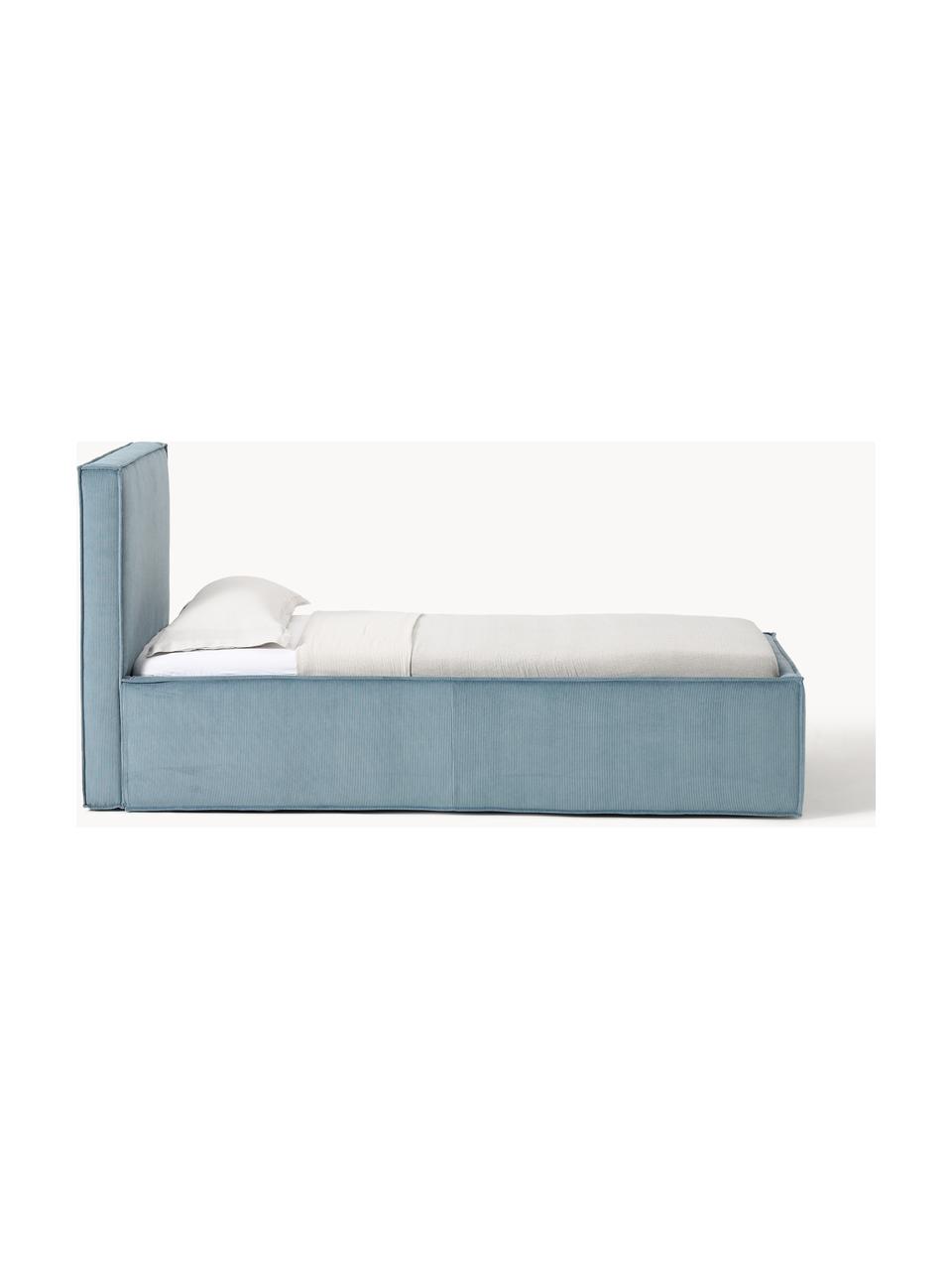 Cama tapizada de pana con espacio de almacenaje Dream, Tapizado: pana (92% poliéster, 8% p, Cuerpo: madera de pícea maciza, a, Pana azul, An 90 x L 200 cm