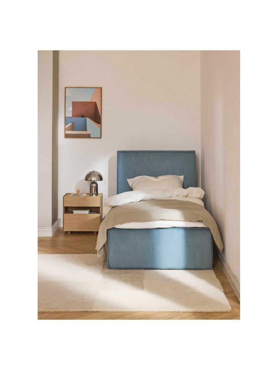 Cama tapizada de pana con espacio de almacenaje Dream, Tapizado: pana (92% poliéster, 8% p, Cuerpo: madera de pícea maciza, a, Pana azul, An 90 x L 200 cm