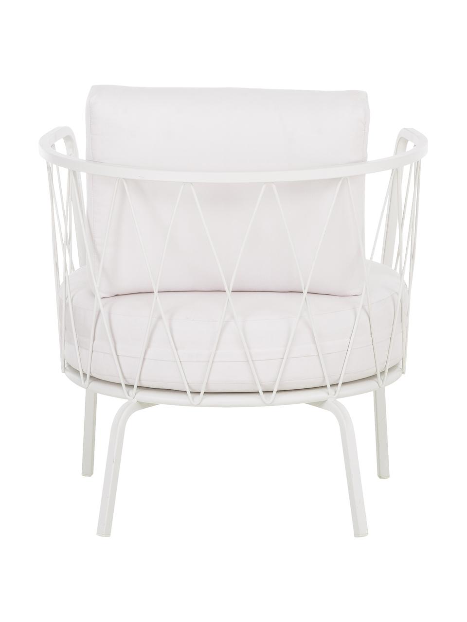 Outdoor loungefauteuil Sunderland met stoelkussens, Frame: verzinkt staal, gegalvani, Bekleding: polyacryl, Wit, B 74  x D 61 cm