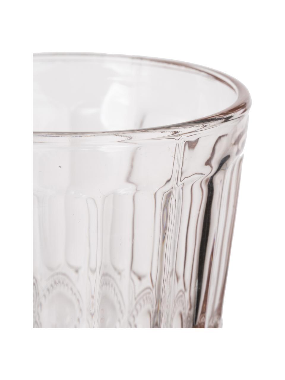 Vasos con relieve Solange, 6 uds., Vidrio, Rosa transparente, Ø 8 x Al 10 cm, 265 ml
