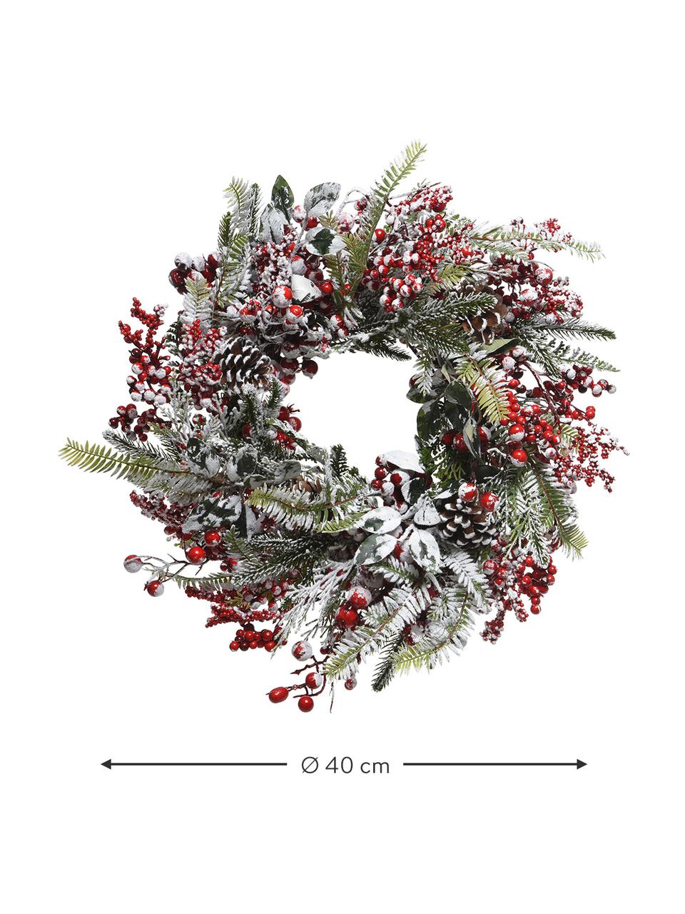 Vánoční věnec Patricia, Ø 40 cm, Umělá hmota, Zelená, červená, bílá, Ø 40 cm, V 15 cm