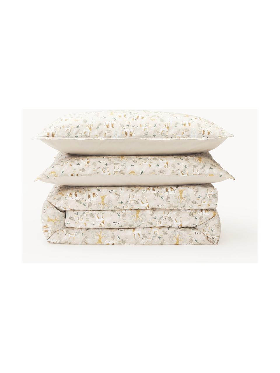 Housse de couette en percale de coton motif forêt Lamia, Beige, larg. 200 x long. 200 cm