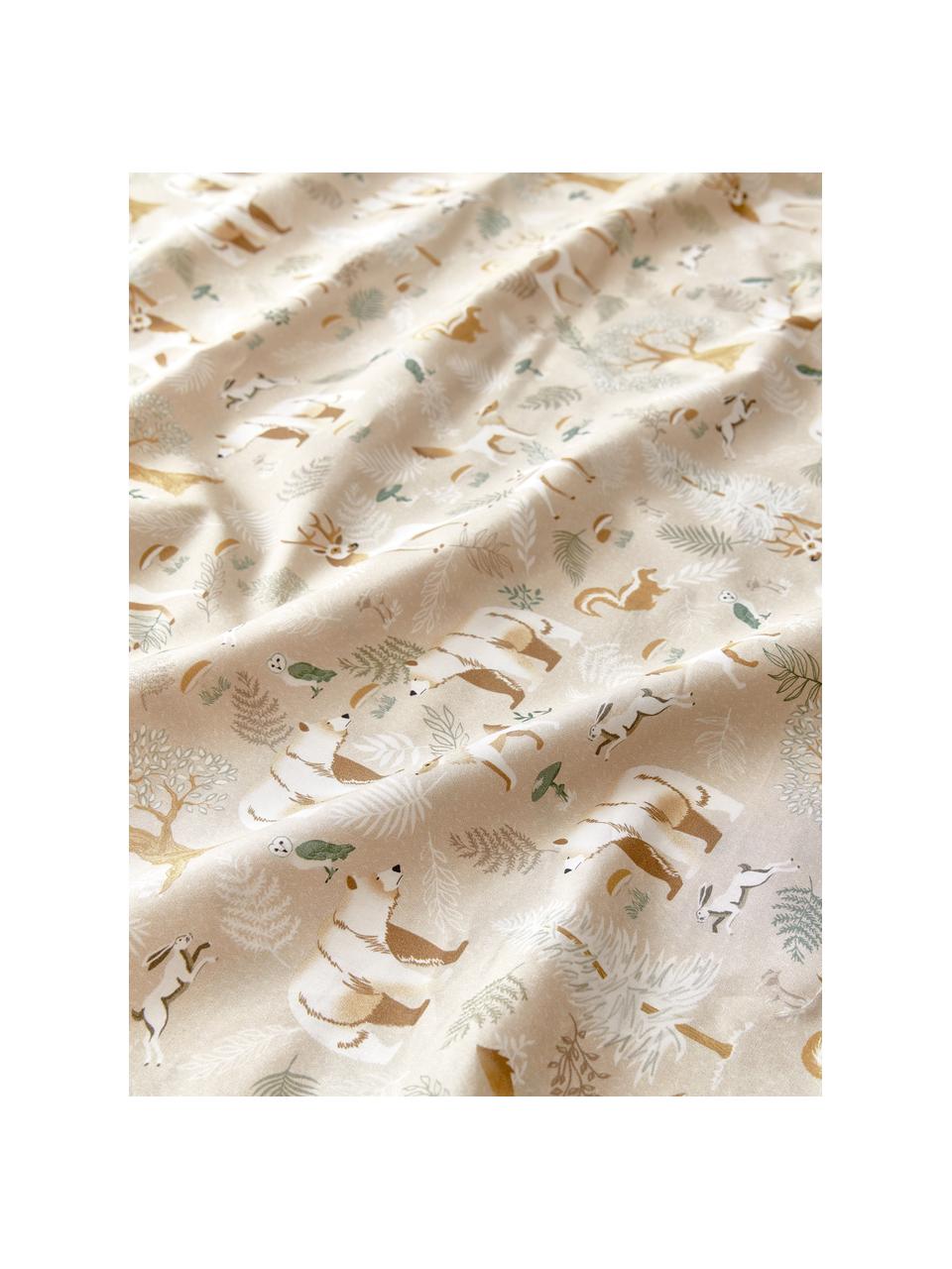 Housse de couette en percale de coton motif forêt Lamia, Beige, larg. 200 x long. 200 cm