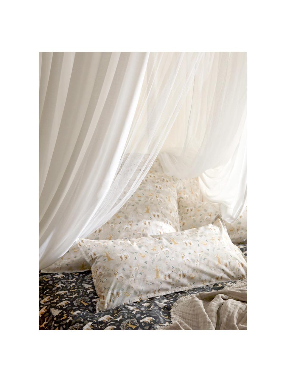 Housse de couette en percale de coton motif forêt Lamia, Beige, larg. 200 x long. 200 cm