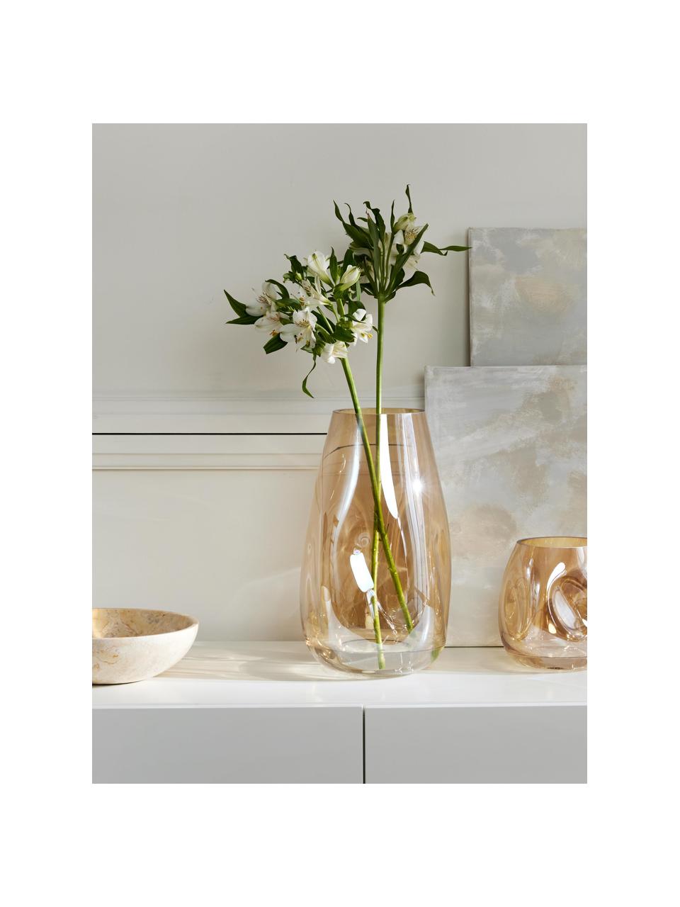 Grosse mundgeblasene Glas-Vase Luster, H 35 cm, Glas, mundgeblasen, Ocker, Ø 20 x H 35 cm