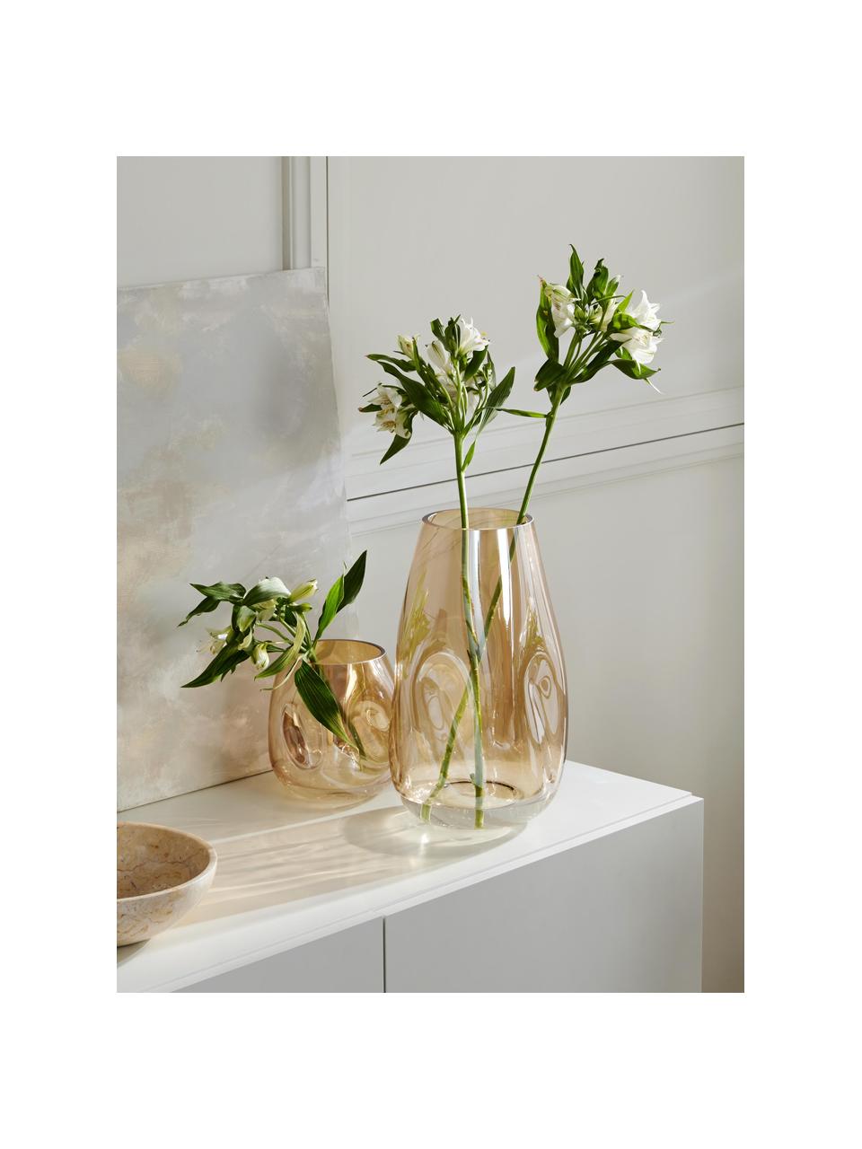 Große mundgeblasene Glas-Vase Luster, Glas, mundgeblasen, Ocker, Ø 20 x H 35 cm
