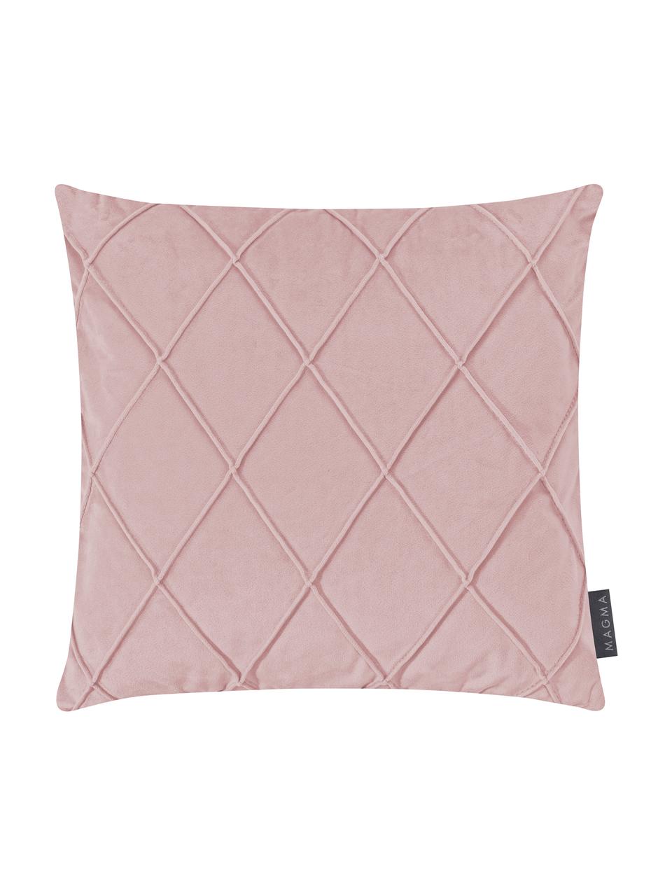 Fluwelen kussenhoes Nobless met verhoogd ruitjesmotief, 100% polyester fluweel, Oudroze, B 40 x L 40 cm