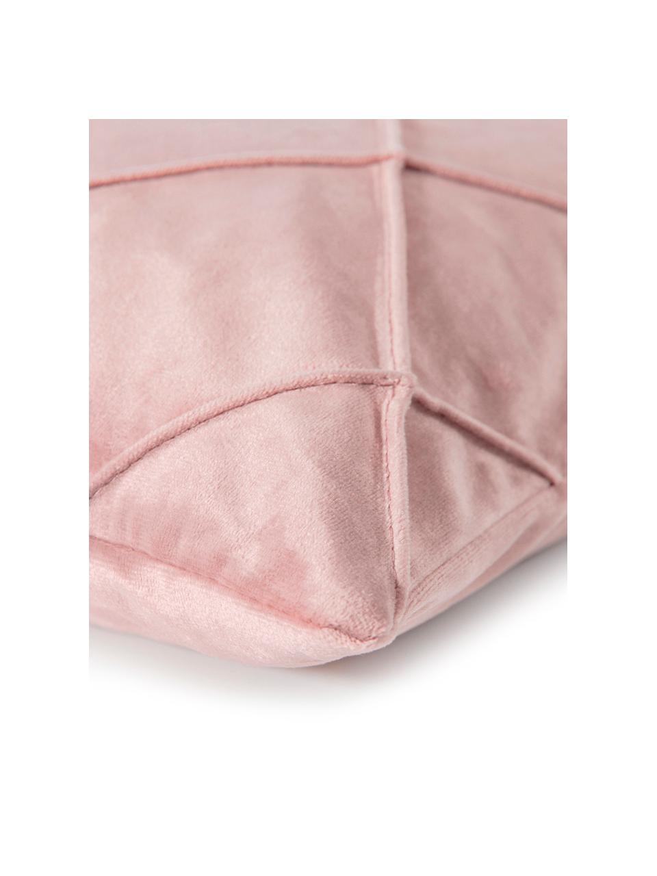Fluwelen kussenhoes Nobless met verhoogd ruitjesmotief, 100% polyester fluweel, Oudroze, B 40 x L 40 cm