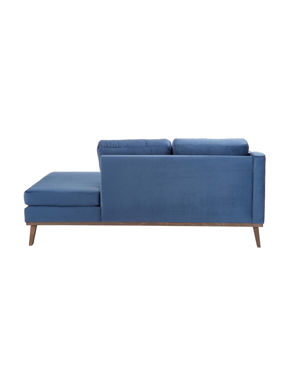 Chaise-longue in velluto blu scuro con schienale Alva, Rivestimento: velluto (copertura in pol, Struttura: legno di pino massiccio, Piedini: legno massello di faggio,, Velluto blu scuro, Larg. 193 x Prof. 94 cm