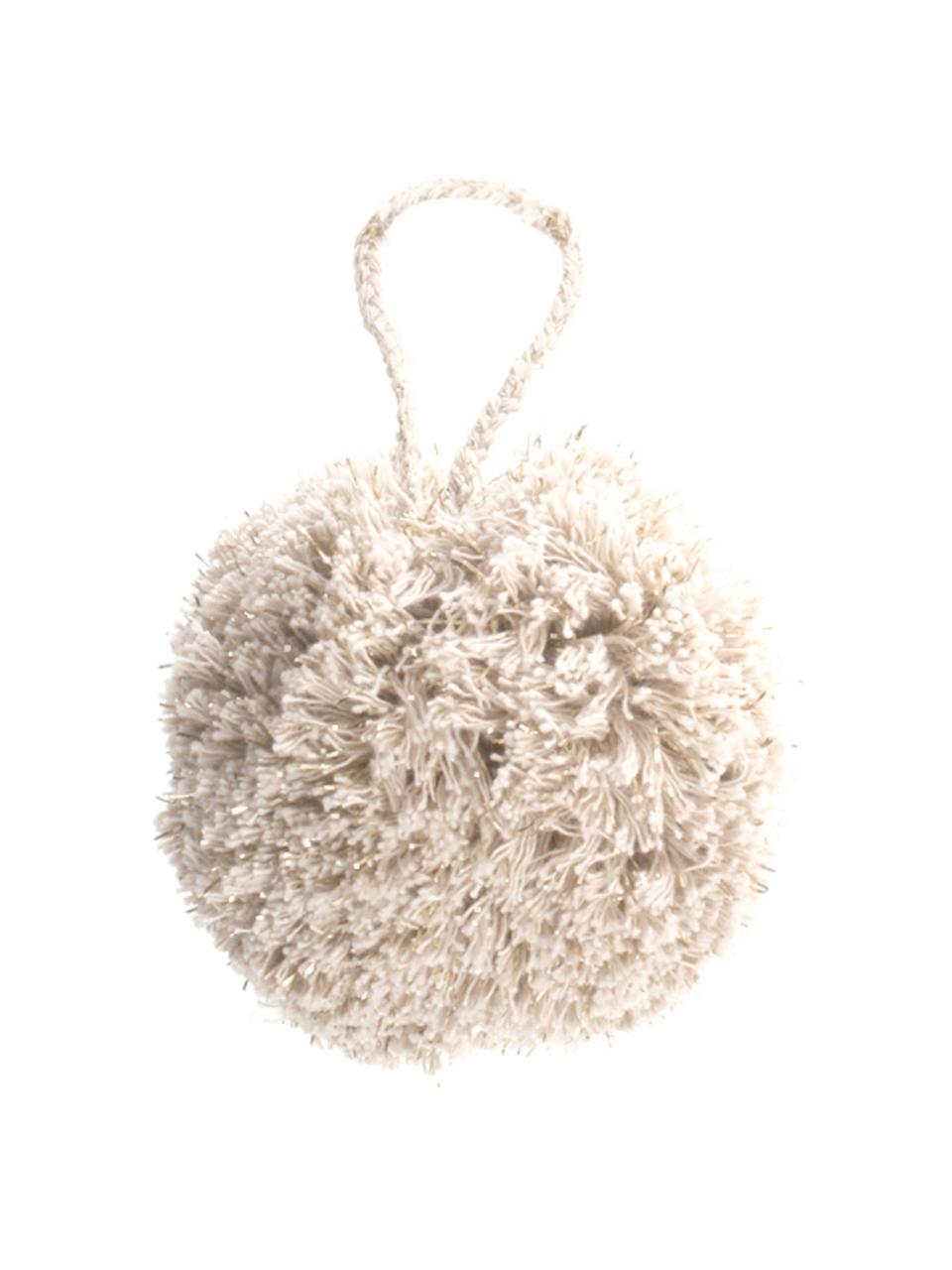 Adornos navideños Pompon, 2 uds., Algodón con hilo de lurex, Blanco, dorado, Ø 8 x Al 14 cm