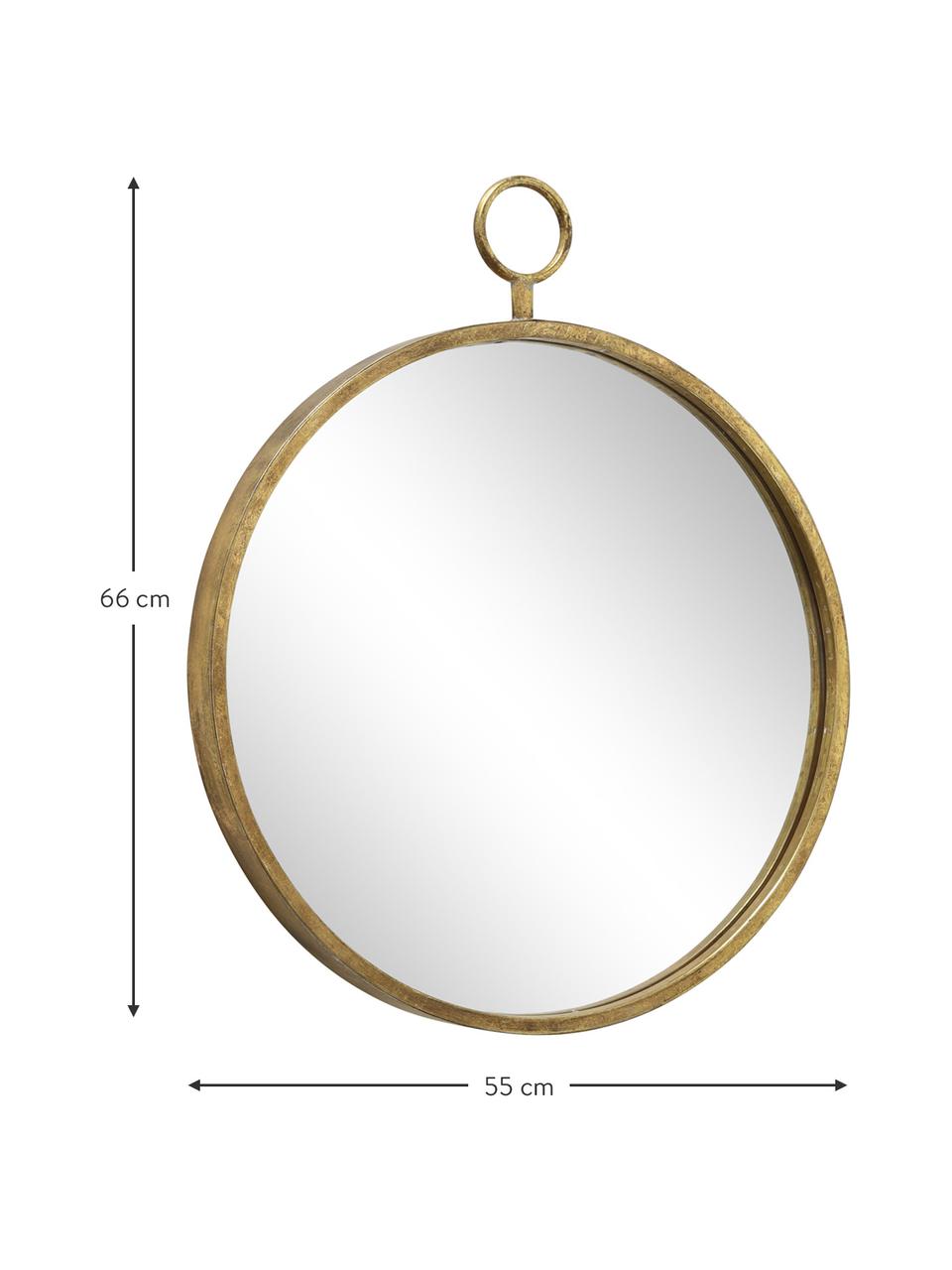 Runder Wandspiegel Prado mit messingfarbenem Metallrahmen, Rahmen: Metall, vermessingt, Spiegelfläche: Spiegelglas, Messingfarben, 55 x 66 cm