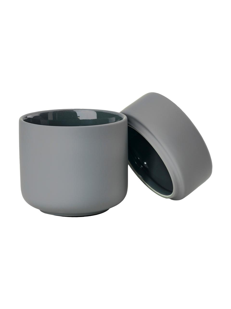 Boîte de rangement grès gris Ume, Grès cérame recouvert d'une surface douce au toucher (plastique), Gris clair, gris foncé, Ø 8 x haut. 10 cm