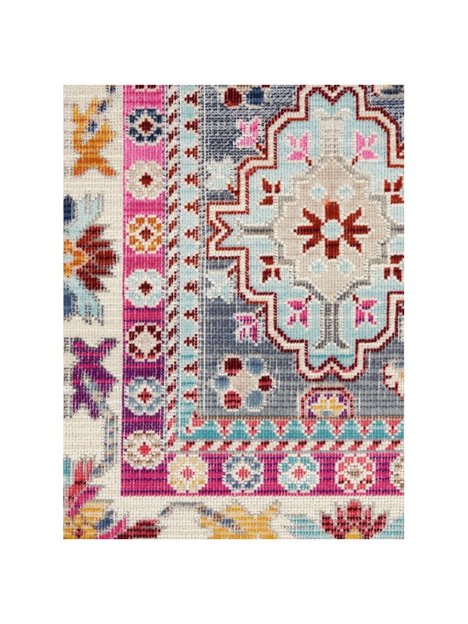 Vloerkleed Vintage Kashan, Bovenzijde: 100% polypropyleen, Onderzijde: latex, Blauw, roze, B 121 x L 173 cm (maat S)