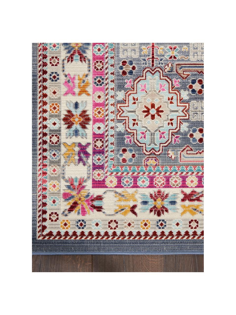 Vloerkleed Vintage Kashan met kleurrijk vintage patroon, Bovenzijde: 100% polypropyleen, Onderzijde: latex, Blauw- en roze tinten, B 120 x L 180 cm (maat S)