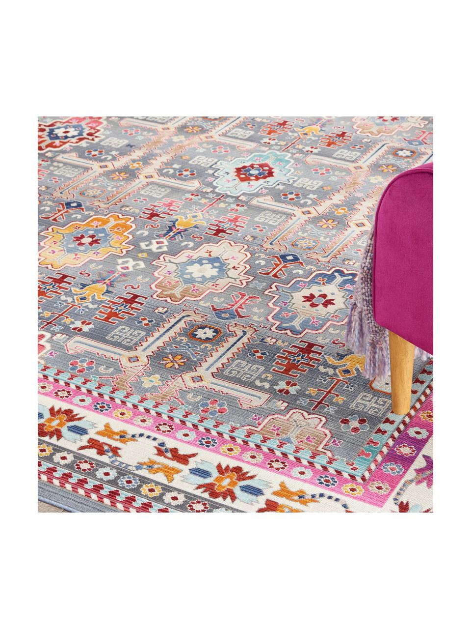 Tappeto Vintage Kashan, Retro: lattice, Blu, rosa, Larg. 240 x Lung. 300 cm (taglia L)