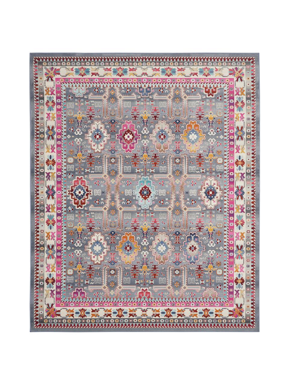 Alfombra Kashan, estilo vintage, Parte superior: 100% polipropileno, Reverso: látex, Azul, rosa, An 120 x L 180 cm (Tamaño S)