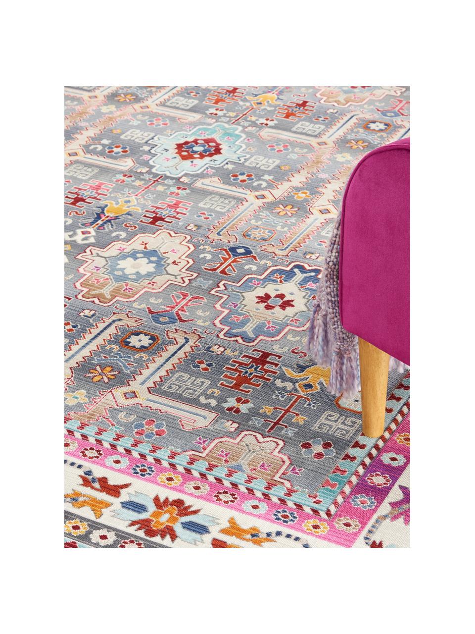 Alfombra vintage Kashan, Parte superior: 100% polipropileno, Reverso: látex, Azul, rosa, An 121 x L 173 cm (Tamaño S)