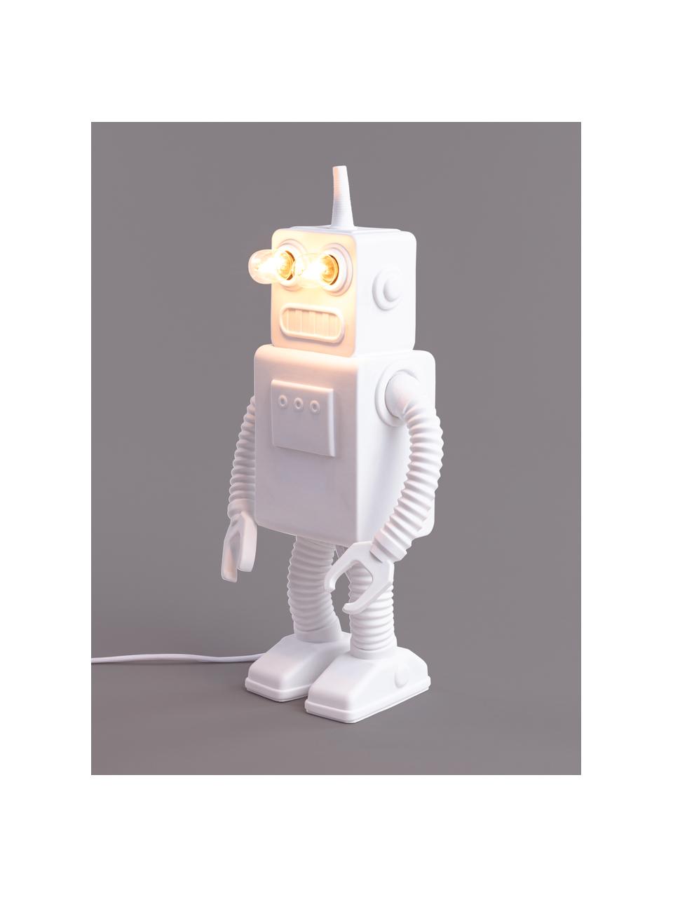 Design LED tafellamp Robot gemaakt van porselein, Lamp: porselein, Wit, B 21 x H 41 cm