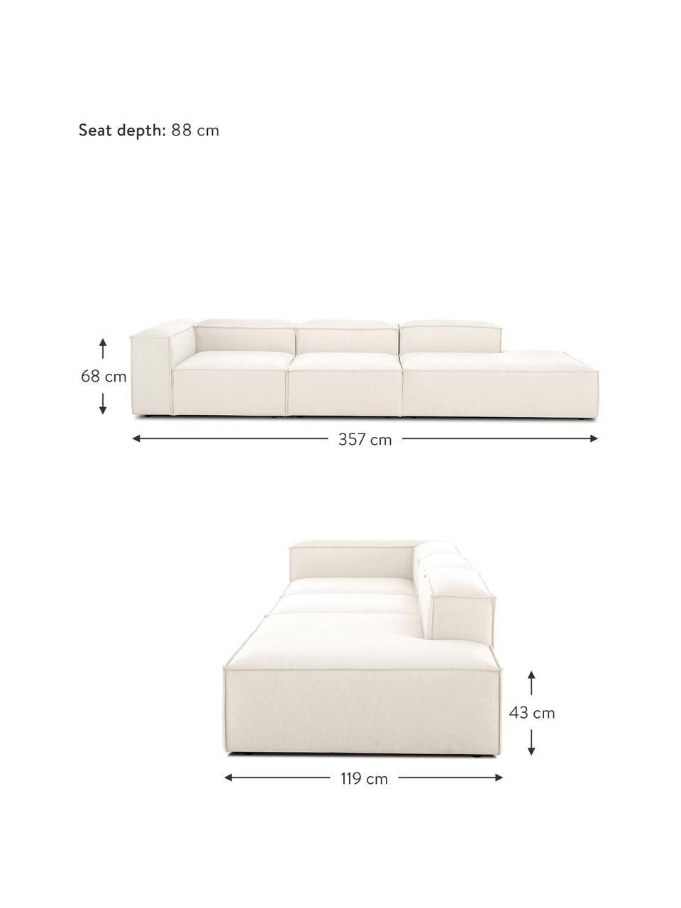 Modulární šezlong XL Lennon, Béžová, Š 357 cm, H 119 cm, opěradlo na levé straně