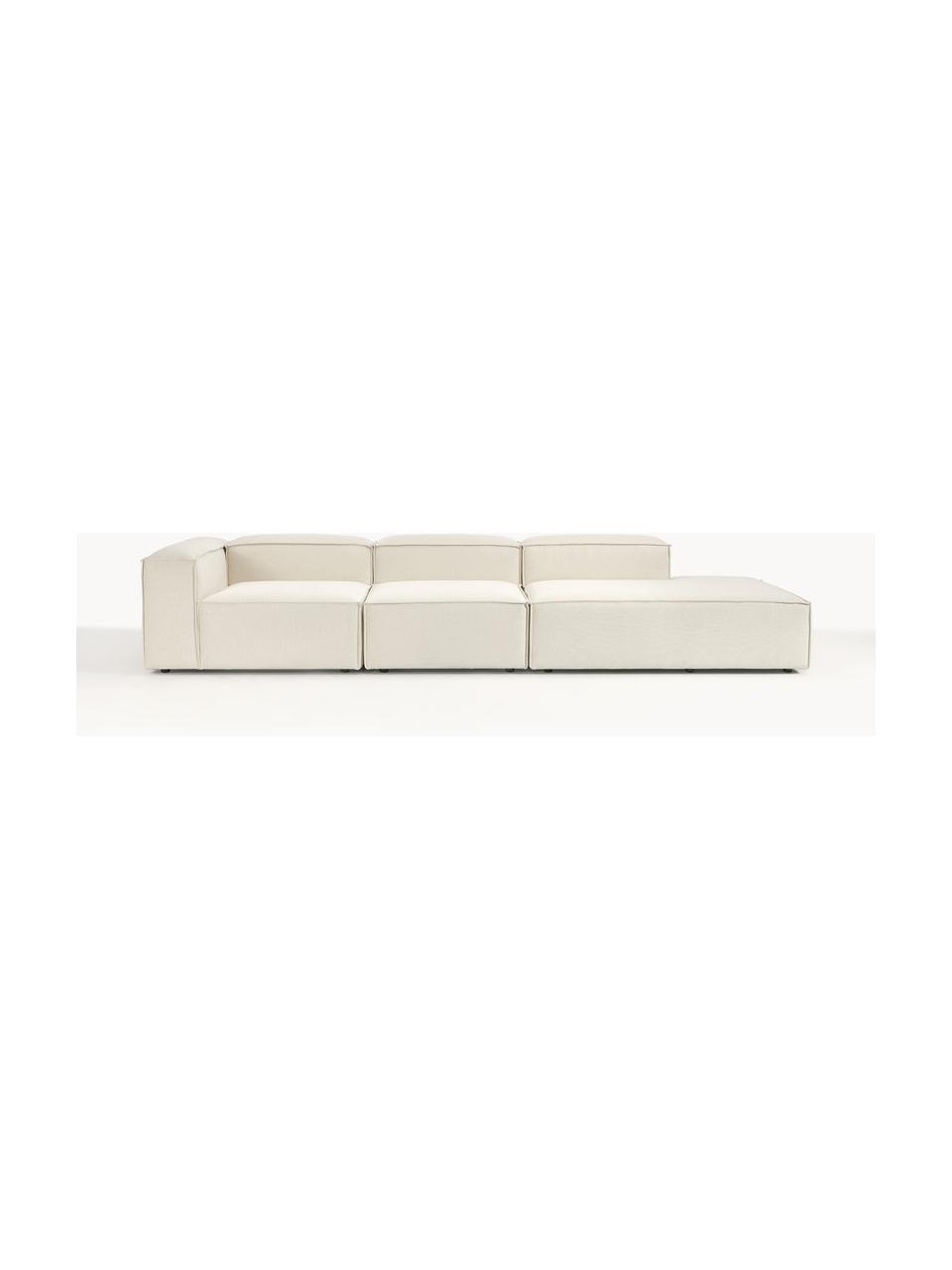 Modulaire XL chaise longue Lennon, Bekleding: 100% polyester De slijtva, Frame: massief grenenhout, FSC-g, Poten: kunststof, Geweven stof gebroken wit, B 357 x D 119 cm, rugleuning links