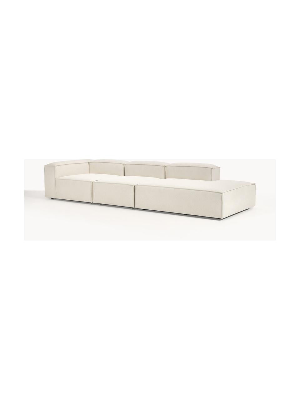 Chaise longue XL componibile Lennon, Rivestimento: 100% poliestere Con 115.0, Struttura: legno di pino massiccio, , Piedini: plastica Questo prodotto , Tessuto bianco latte, Larg. 357 x Prof. 119 cm, schienale a sinistra