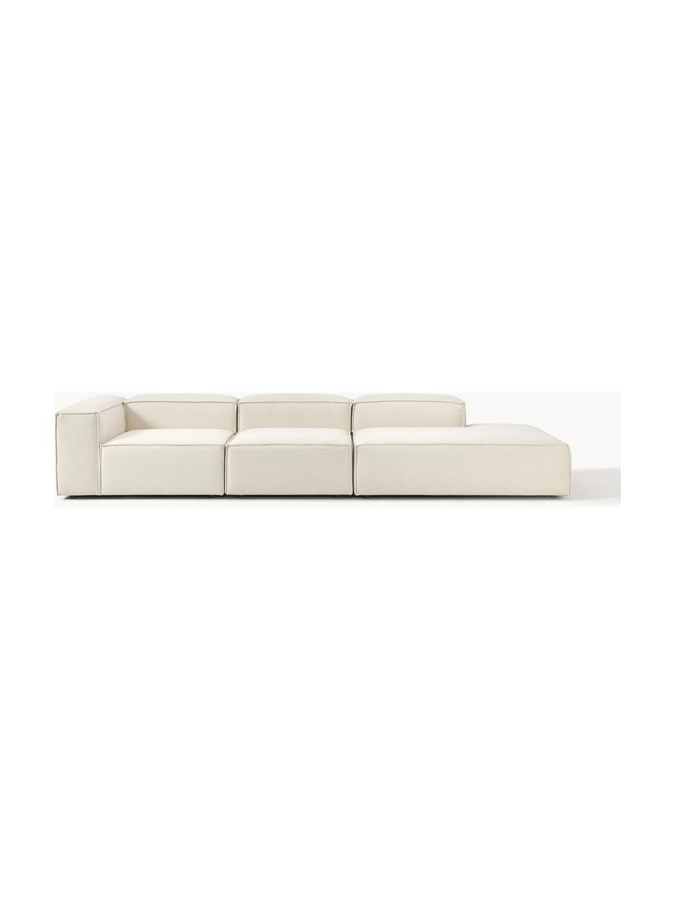 Chaise loungue XL componibile Lennon, Rivestimento: 100% poliestere Con 115.0, Struttura: legno di pino massiccio, , Piedini: plastica Questo prodotto , Tessuto bianco latte, Larg. 357 x Prof. 119 cm, bracciolo a sinistra