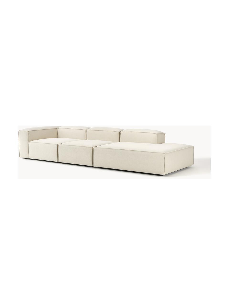 Chaise loungue XL componibile Lennon, Rivestimento: 100% poliestere Con 115.0, Struttura: legno di pino massiccio, , Piedini: plastica Questo prodotto , Tessuto bianco latte, Larg. 357 x Prof. 119 cm, bracciolo a sinistra