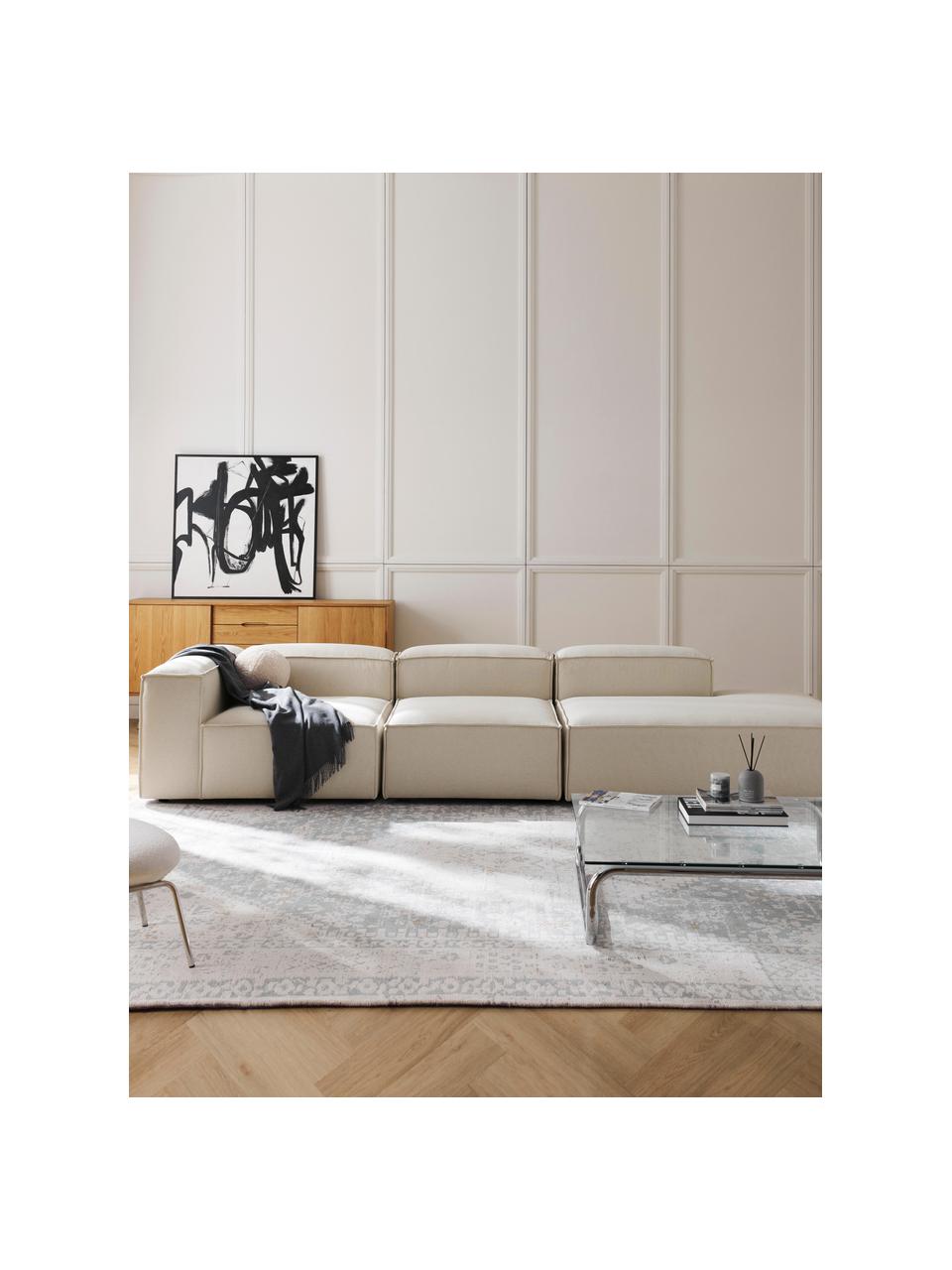 Chaise loungue XL componibile Lennon, Rivestimento: 100% poliestere Con 115.0, Struttura: legno di pino massiccio, , Piedini: plastica Questo prodotto , Tessuto bianco latte, Larg. 357 x Prof. 119 cm, bracciolo a sinistra