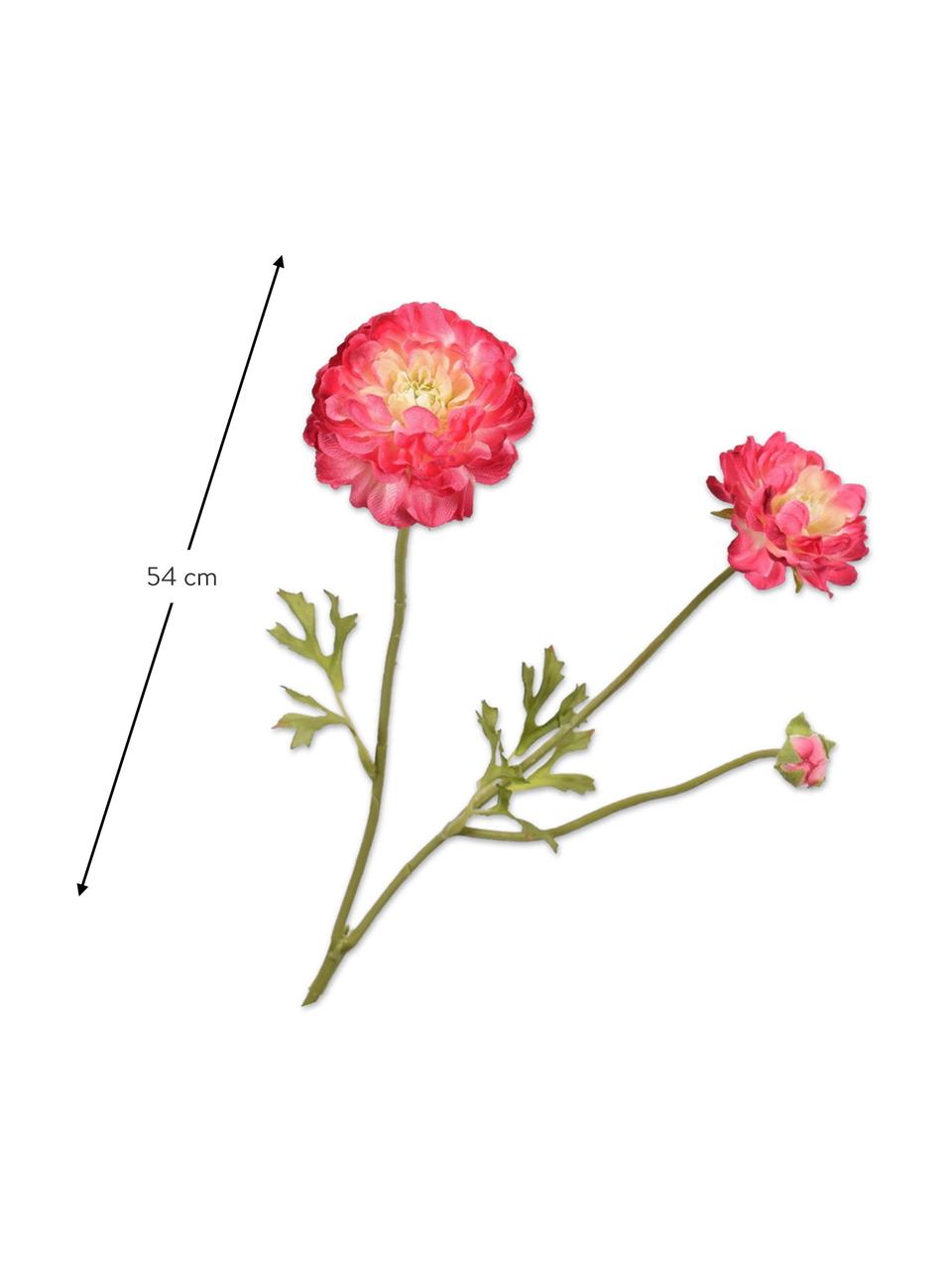 Renoncule rose artificielle, 2 pièces, Plastique, câble métallique, Rose vif, long. 54 cm