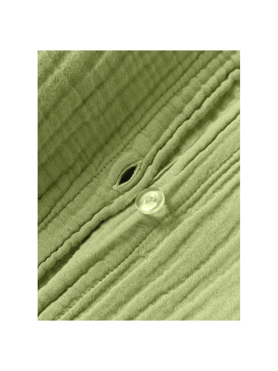 Poszwa na kołdrę z muślinu bawełnianego Odile, Oliwkowy zielony, S 200 x D 200 cm