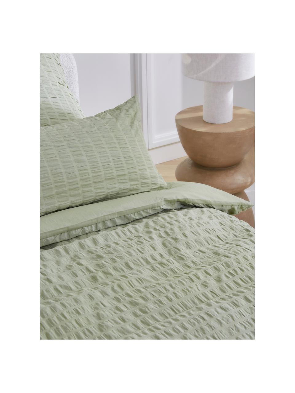 Copripiumino reversibile in cotone verde salvia Esme, Retro: Renforcé Densità del filo, Verde salvia, Larg. 200 x Lung. 200 cm
