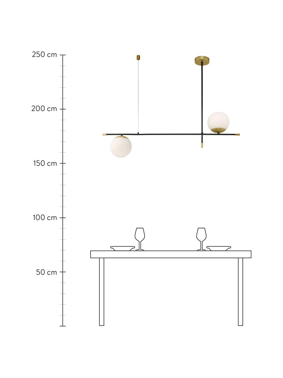 Grote design hanglamp Nostalgia, Lampenkap: melkglas, Baldakijn: gecoat metaal, Decoratie: gecoat metaal, Zwart, melkwit, goudkleurig, B 95 x H 76 cm