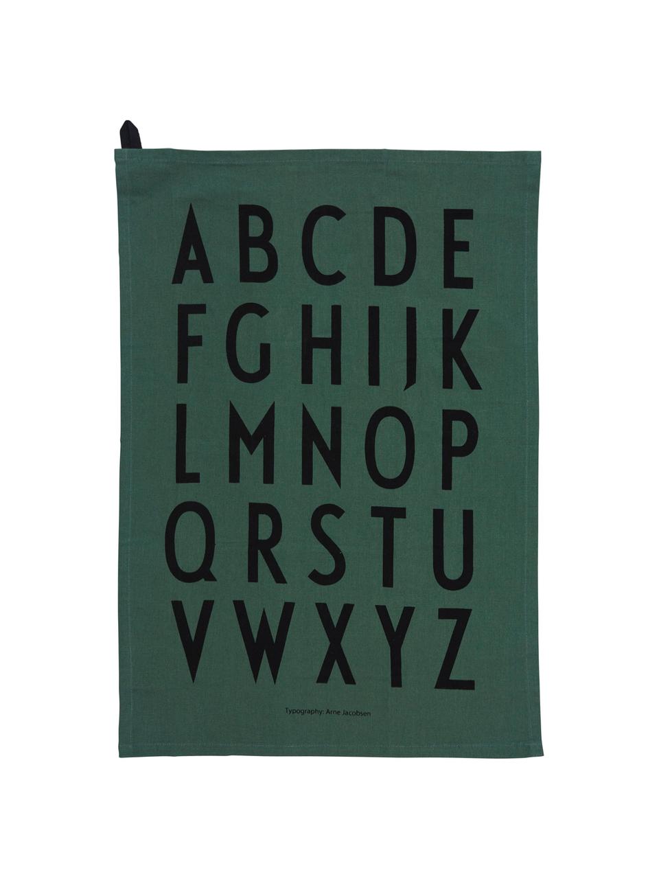 Geschirrtücher Classic in Grün mit Designletters, 2 Stück, Baumwolle, Grün, Schwarz, 40 x 60 cm