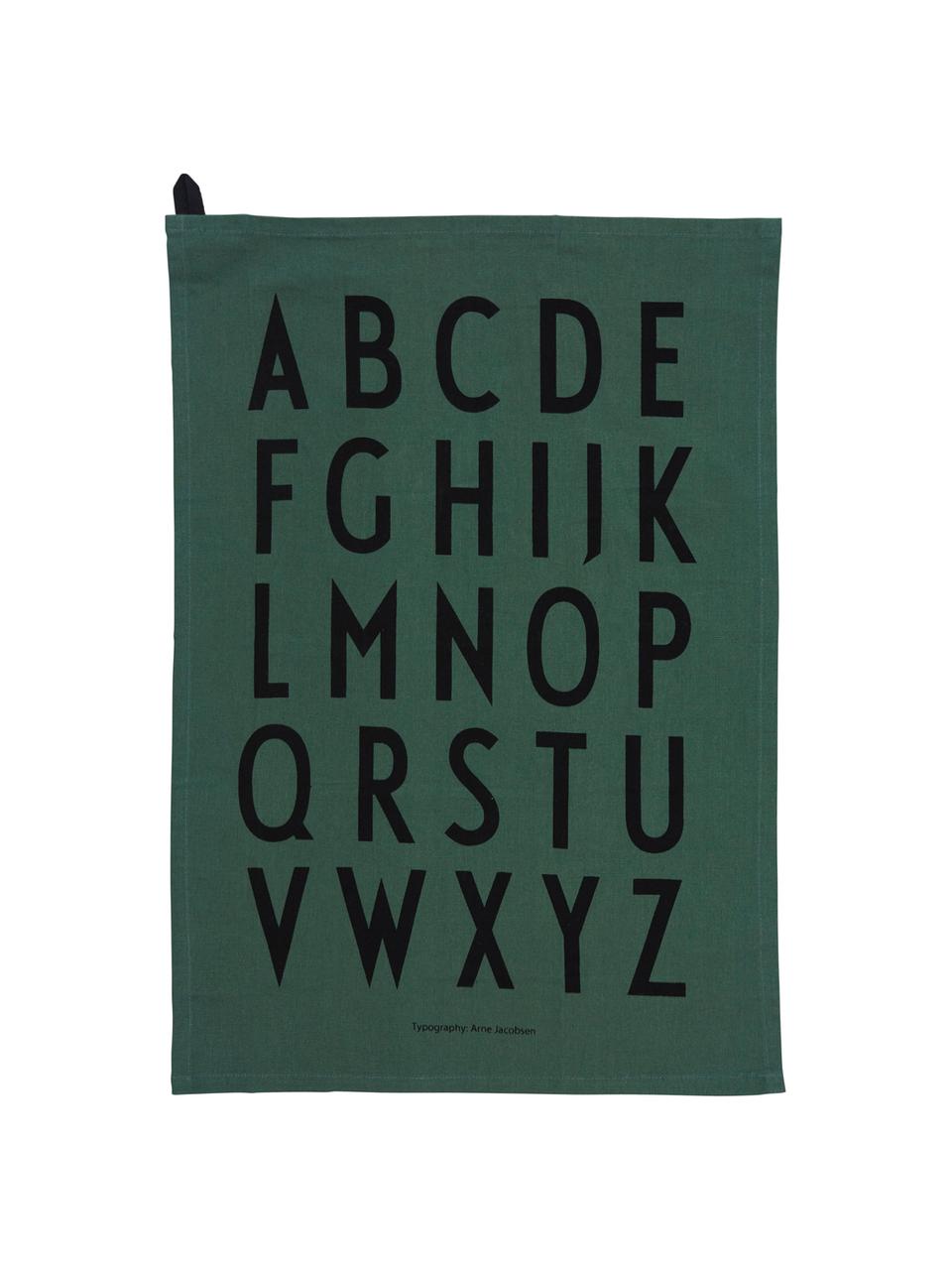 Theedoeken Classic in groen met designletters, 2 stuks, Katoen, Groen, zwart, 40 x 60 cm