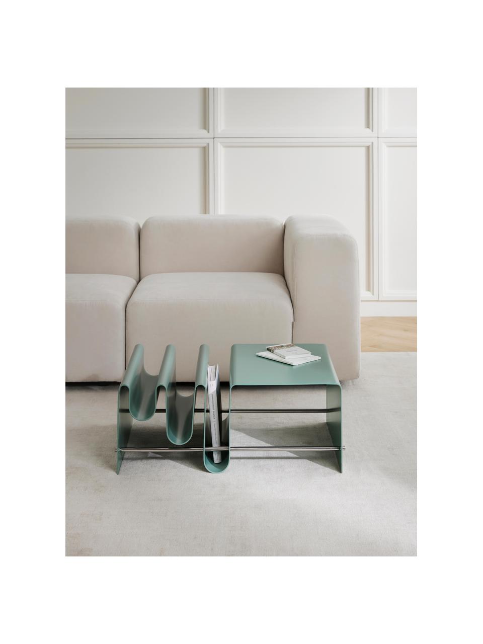 Tavolino da salotto in metallo con portariviste Julia, Metallo verniciato a polvere, Verde menta, Larg. 85 x Prof. 60 cm